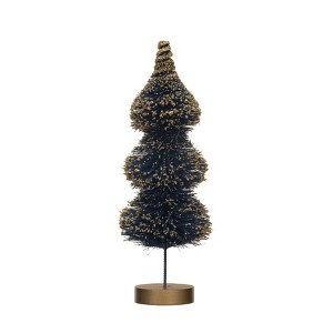 Storied Home Sisal Bottle Brush Tree with Gold Glitter and Wood Base, Blue - 1 of 3
