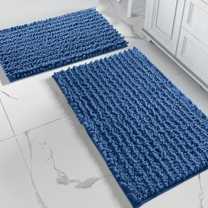 Home Mart Goods 2 Piece Set Blue Soft Cozy Plush Chenille Bath Mat Bathroom Rug - 1 of 4