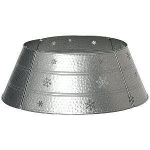 Aghana Digitals Silver Steel Christmas Tree Collar, 26" x 9" Metal Tree Ring Skirt with "Merry & - 1 of 4