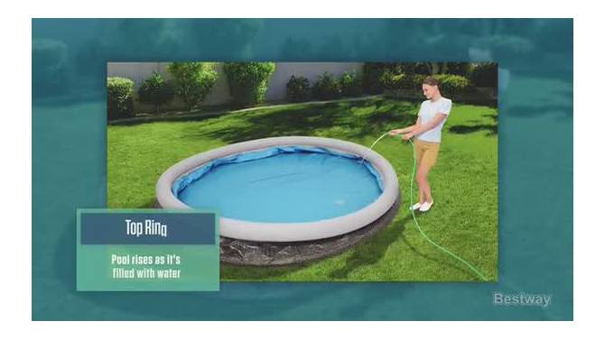 Bestway Fast Set 15' x 33" Round Inflatable Outdoor Above Ground Swimming Pool Set with 530 Gallon Filter Pump and Repair Patch, Gray Rattan, 2 of 9, play video