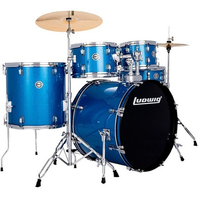 Ludwig Accent 5-Piece Drum Kit With 22" Bass Drum, Hardware and Cymbals Blue Sparkle