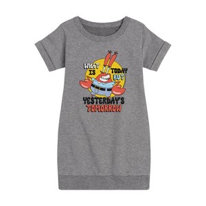 - SpongeBob SquarePants - What Is Today Yesterdays Tomorrow Graphic Short Sleeve Fleece Dress - 1 of 4