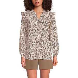 Lands' End Women's Cotton Voille Ruffle Front Blouse - 1 of 3