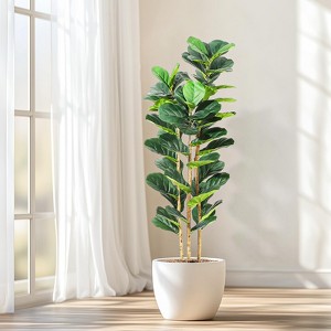 WhizMax Faux Fiddle Leaf Fig Tree with White Pot, Faux Trees with Artificial Plants 56 Fiddle Leaves Greenery - 1 of 4