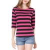 INSPIRE CHIC Women's Elbow Sleeves Boat Slim Fit Casual Stripe Animal Print Multi Floral Pattern T-Shirt - 2 of 4