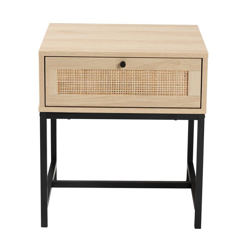 Caterina Wood and Natural Rattan 1 Drawer End Table Natural Brown/Black - Baxton Studio, 1 of 12