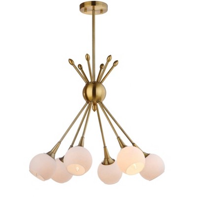 Justine 6-Light Brass Gold Contemporary Pendant with White Glass Shades