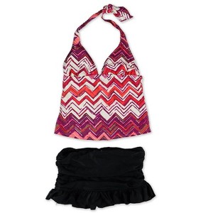 Island Escape Womens Striped Ruffled Skirtini 2 Piece Tankini - 1 of 1