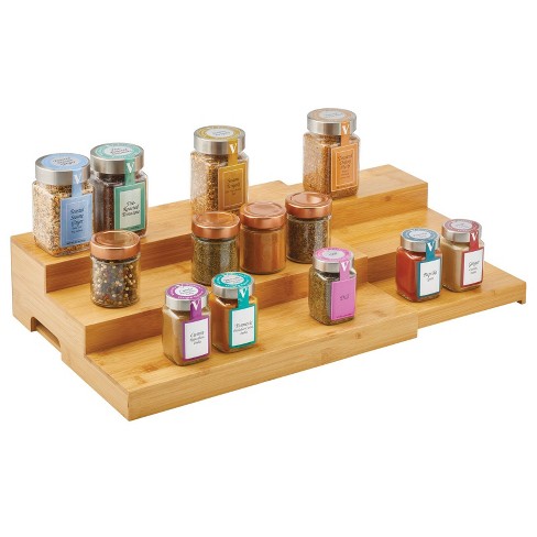 Set of 2 Bamboo Spice Rack 3Tier Wood Expandable Cabinet Organizer Storage  Shelf