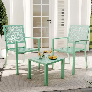 Outdoor 3 Piece Patio Bistro Set, Patio Furniture with 1 Table and 2 Chairs, Outdoor Bistro Set for Balcony, Porch, Garden (Green) - 1 of 4