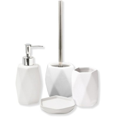 Evideco French Home Goods Diamond Bathroom Accessory Set – 4 Pieces Includes Soap Dispenser, Tumbler, Soap Dish, and Toilet Brush Holder –
