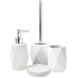 Evideco French Home Goods Diamond Bathroom Accessory Set – 4 Pieces Includes Soap Dispenser, Tumbler, Soap Dish, and Toilet Brush Holder – - 1 of 4