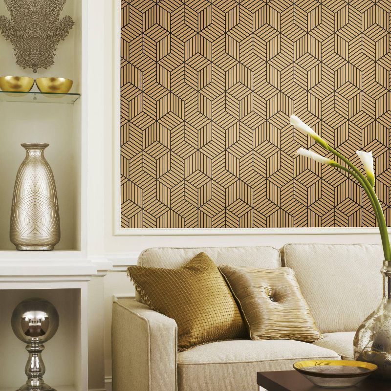 RoomMates Striped Hexagon Peel &#38; Stick Wallpaper Gold/Black, 4 of 9