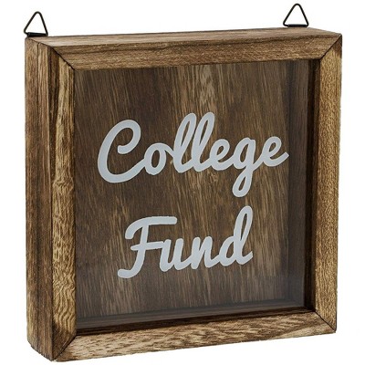 Bright Creations College Fund Shadow Box Piggy Bank (Dark Wood, 7 x 7 Inches)