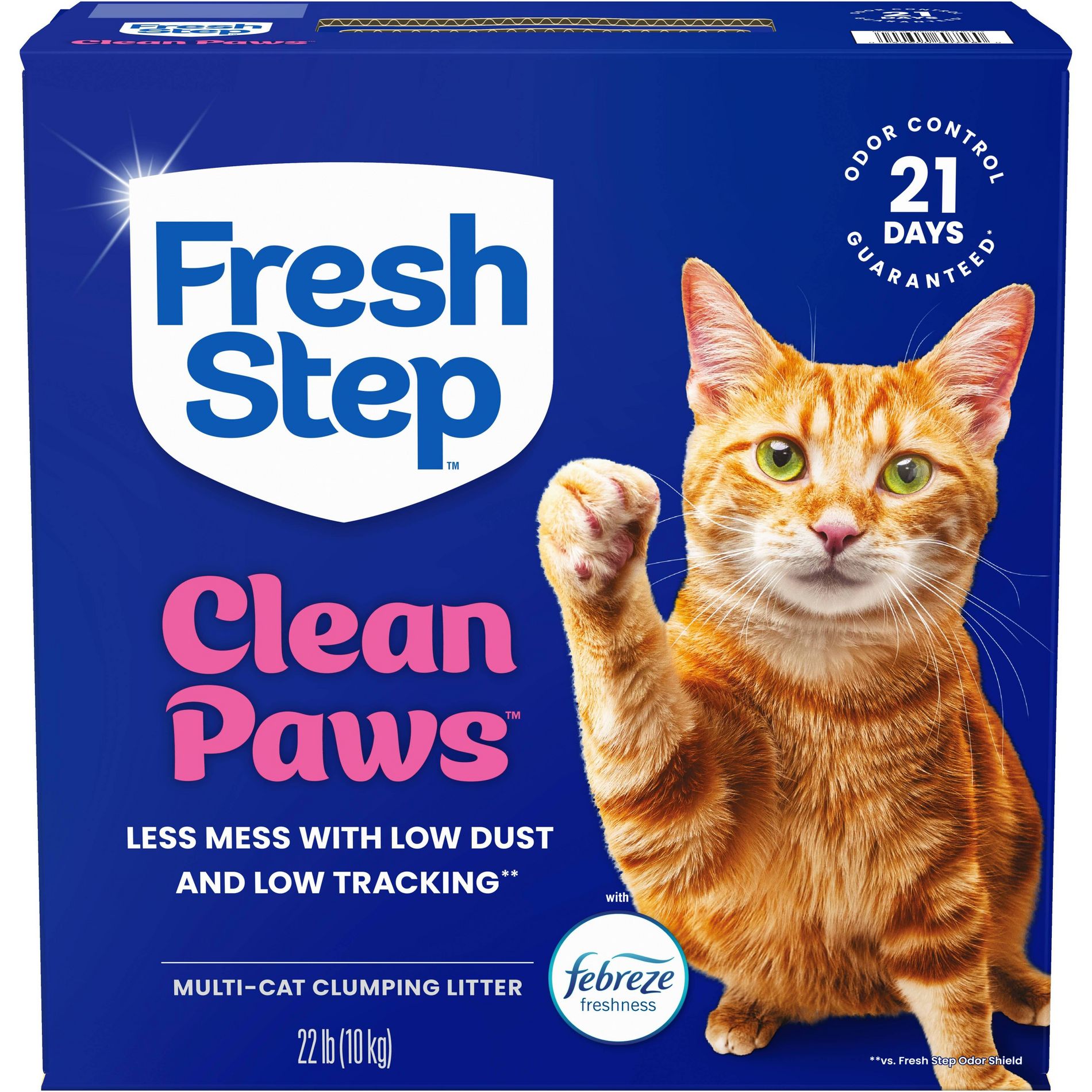 Fresh Step Clean Paws Scented Clumping Kitty and Cat Litter for Multiple Cats - 22lbs