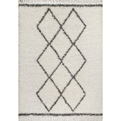Cream/Grey Moroccan Trellis Shag Area Rug 5' x 8'