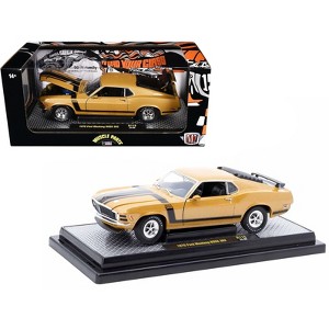 1970 Ford Mustang BOSS 302 Gold Metallic with Black Stripes Limited Edition to 6250 pieces 1/24 Diecast Model Car by M2 Machines - 1 of 3
