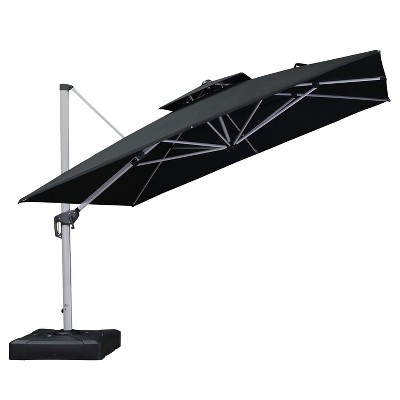 PURPLE LEAF 9/10/11/12ft Square Patio Cantilever Umbrella with Base Windproof Offset Heavy Duty Sun Umbrella for Pool Lawn Garden 360 Degree Rotation