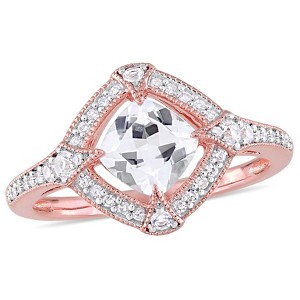 EVERLY JEWELRY | Rose Plated Sterling Silver 1.42 CT TGW Created White Sapphire and 1/6 CT TDW Diamond Halo Ring - 1 of 4