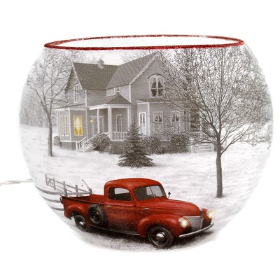 Stony Creek 6.5 Inch Winter Lighted Oval Glass Vase House Barn Novelty Sculpture Lights