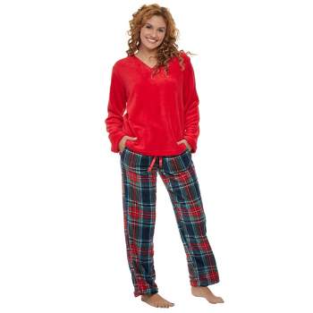 Women's Soft Warm Fleece Pajamas Lounge Set, Long V Neck Top and Pants, PJ