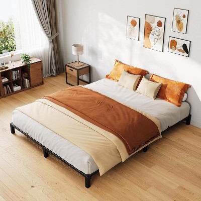 Homhougo Bed Frame, Sturdy Metal Platform with Durable Iron Slat Support and Legs, Twin Size 6 Inch Height, Easy Assembly, Storage Space Under Bed