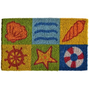 HomeRoots 18" X 30" Orange Yellow Coir Seashells Outdoor Summer Door Mat - 1 of 4