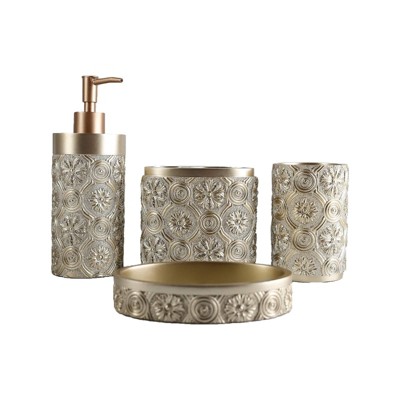 Hush Sun Golden Design Resin Bathroom Accessory Set