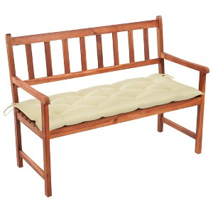 vidaXL Solid Acacia Wood Patio Bench with Cushion 47.2", Outdoor Wooden Garden Bench with Armrests and Light Oil Finish, Rustic Cream Patio Furniture - 1 of 4