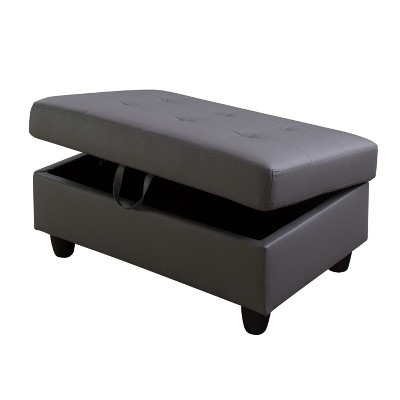 35" Dark Gray Faux Leather Storage Ottoman with Solid Wood Frame