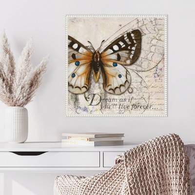 22"x22" Living your Dreams I Butterfly by Patricia Pinto Framed Canvas Wall Art Print White - Amanti Art: Modern Style, Polystyrene Frame