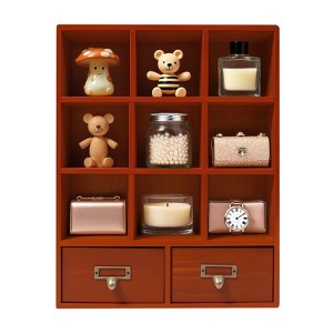 YIYIBYUS Wooden Storage Box Display Shelves with 2 Drawers Vintage Wooden Cabinet - 1 of 4