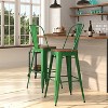 Merrick Lane Metal Dining Stool with Curved Slatted Back and Textured Wood Seat - 2 of 4