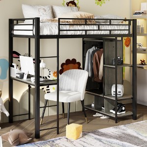 NicBex Twin Size Loft Bed with Desk Metal Bed Frame with Wardrobe, Storage Shelves, Ladder and Full Length Guardrail, No Box Spring Required - 1 of 4