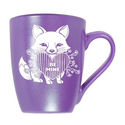 Elanze Designs Romantic Valentines Coffee Cup Mug 10 Ounce Ceramic With Shimmery Metallic Finish Be Mine Floral Fox Passion Purple