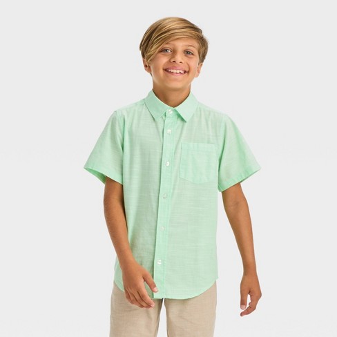 Boys' Short Sleeve Poplin Button-down Shirt - Cat & Jack™ Green L