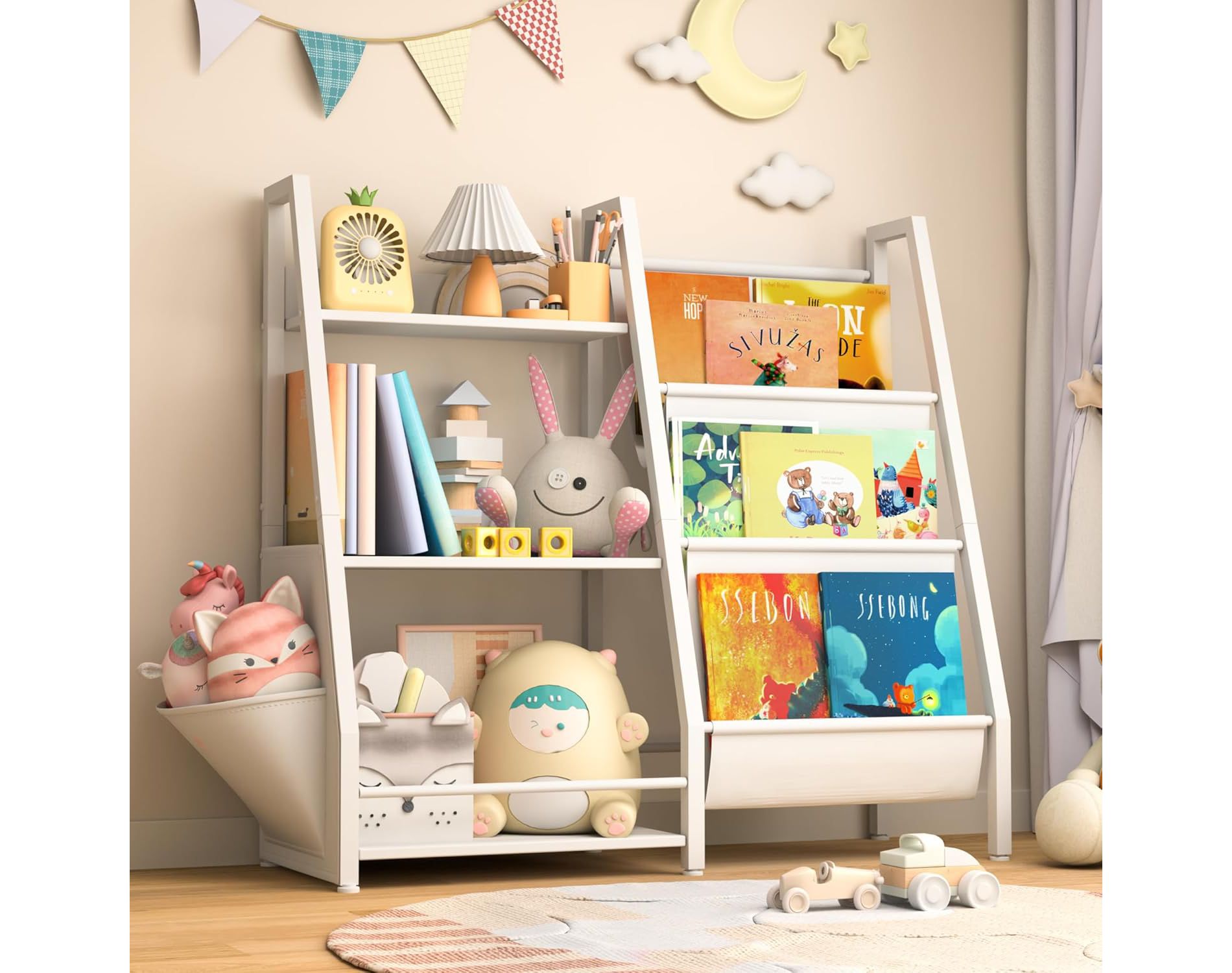 FONTOI Metal/Wood Kids Bookshelf, 3/4 Tier Toddler Bookshelf and Toy Storage Organizer for Kids Room, Bedroom, Living Room, Playroom and Nursery