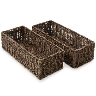 Espresso Seagrass Rectangular Storage Baskets, Set of 2