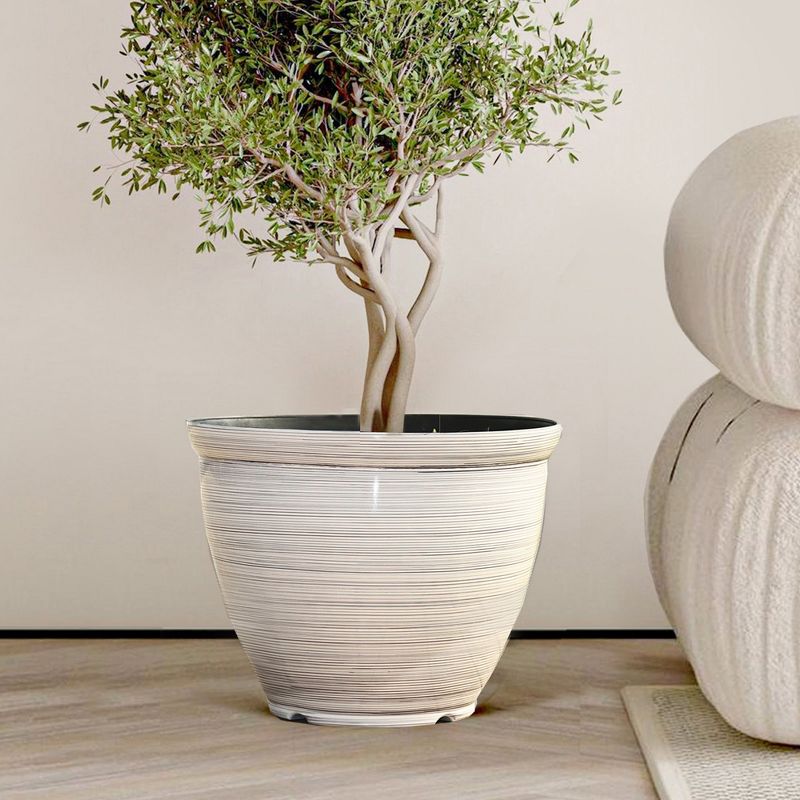 LuxenHome Ivory White Bell Round Recyled Plastic Planter Off-White, 1 of 7