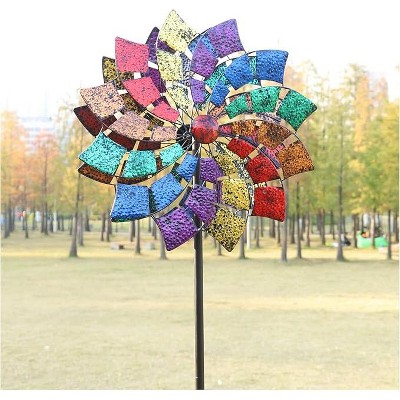 Cyan Oasis Yard Garden Wind Spinners - Large Outdoor Wind Spinners with Metal Stake Multi(24" W x 84" H)