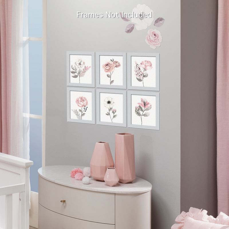 Lambs & Ivy Watercolor Floral Unframed Nursery Child Wall Art 6pc - Pink/Gray, 3 of 8
