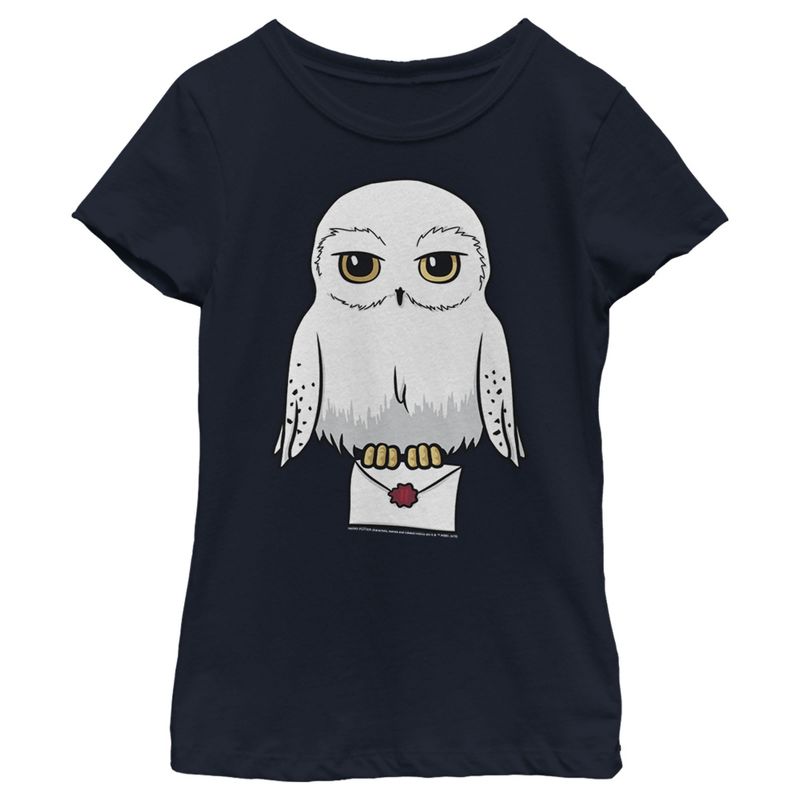 Girl's Harry Potter Cartoon Hedwig Letter T-Shirt, 1 of 4