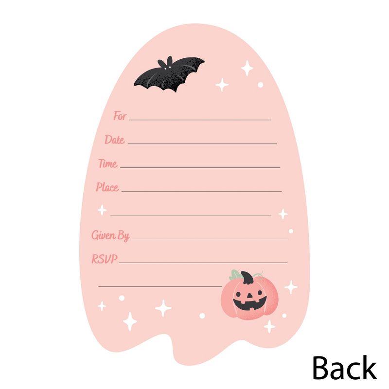 Big Dot of Happiness Pastel Halloween - Shaped Fill-In Invitations - Pink Pumpkin Party Invitation Cards with Envelopes - Set of 12, 5 of 8