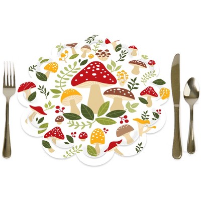 Big Dot of Happiness Wild Mushrooms - Red Toadstool Party Round Table Decorations - Paper Chargers - Place Setting For 12