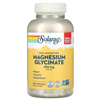 Solaray Magnesium Glycinate, High Absorption , 350 mg, 240 VegCaps (87.5 mg per Cap)