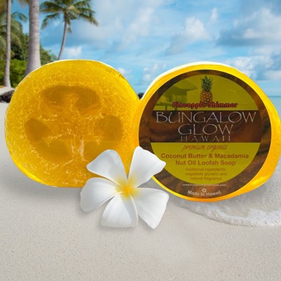 MADE IN HAWAII, Pineapple Shimmer Premium Organics Coconut Butter Sticker Loofah Soap