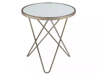Round Frosted Glass and Champagne Metal End Table