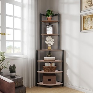 6-Tier Corner Open Shelf Modern Bookcase Wood Rack Freestanding Shelving Unit,Plant Album Trinket Sturdy Stand Small Bookshelf - 1 of 4