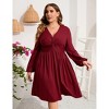Coolmee Women's Plus Size Dress V Neck Long Sleeve Front Knotted Elastic Elegant Dress A Line Knee Length Midi Dress - 3 of 4