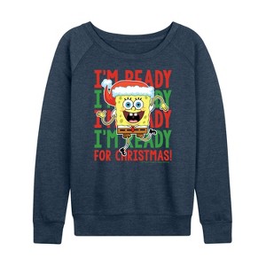 Women's - SpongeBob SquarePants - I'm Ready For Christmas Lightweight French Terry Wide Neck Long Sleeve Shirt - 1 of 4